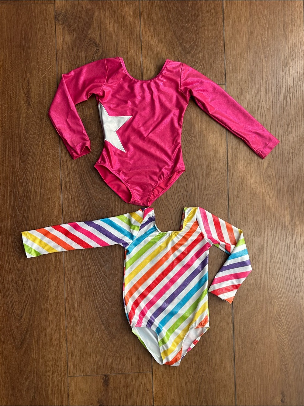 2 Girls Pink Star Leotards & Rainbow Stripe Leotard Set 2T-3T